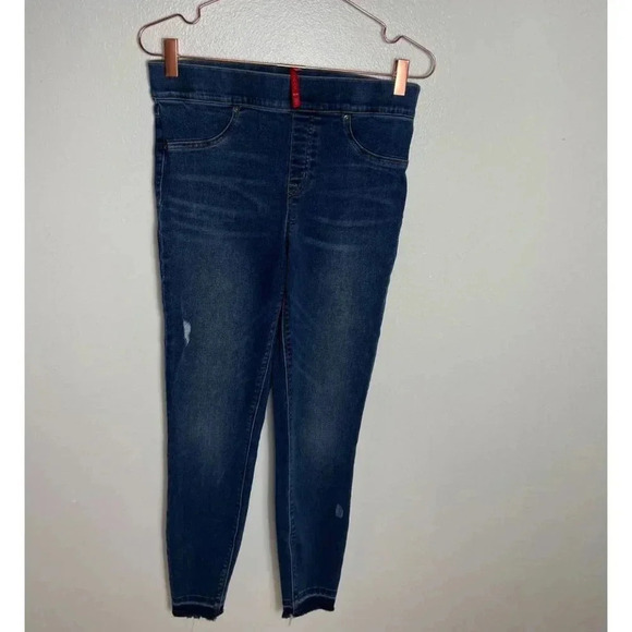 Spanx Womens Pull On Distressed Ankle Skinny Denim Jegging Jeans Blue Sz M/M - Picture 9 of 11